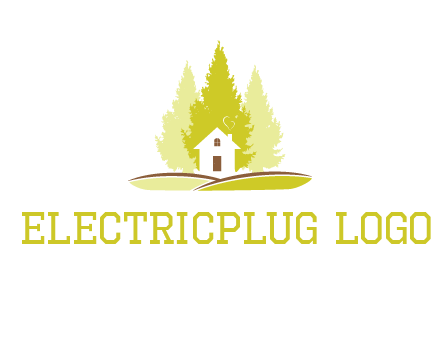 pine trees and house on hill logo