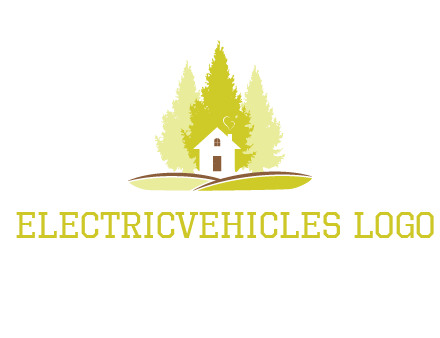 pine trees and house on hill logo