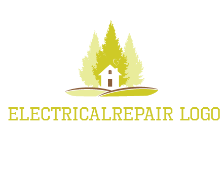 pine trees and house on hill logo
