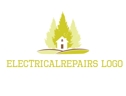 pine trees and house on hill logo