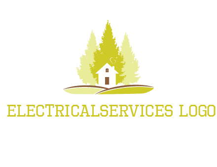 pine trees and house on hill logo