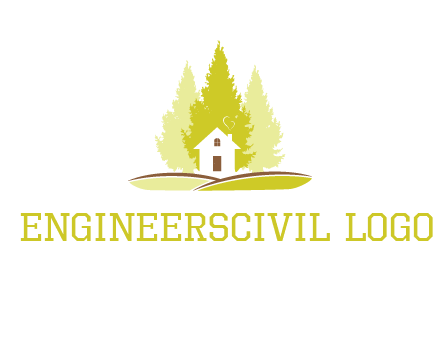 pine trees and house on hill logo