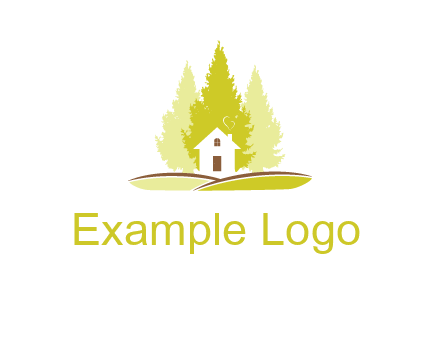 pine trees and house on hill logo