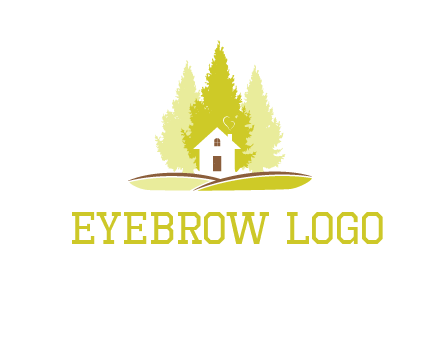 pine trees and house on hill logo