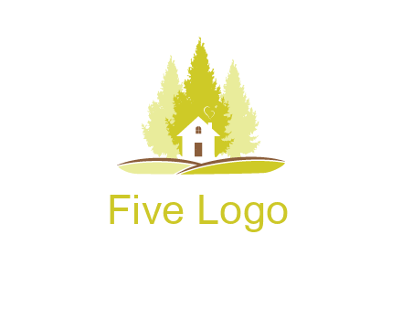 pine trees and house on hill logo