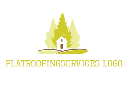 pine trees and house on hill logo