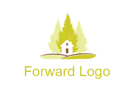 pine trees and house on hill logo