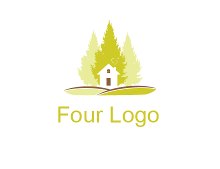 pine trees and house on hill logo