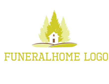 pine trees and house on hill logo