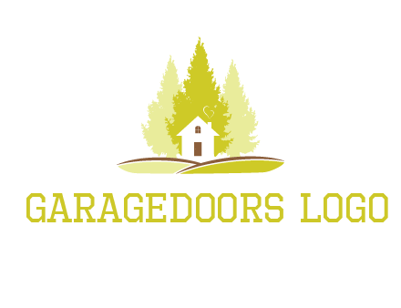 pine trees and house on hill logo