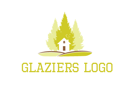 pine trees and house on hill logo