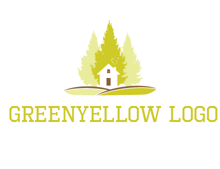pine trees and house on hill logo