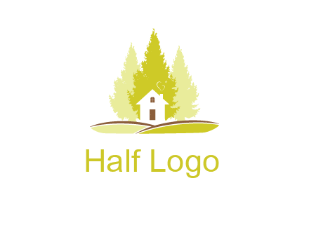 pine trees and house on hill logo