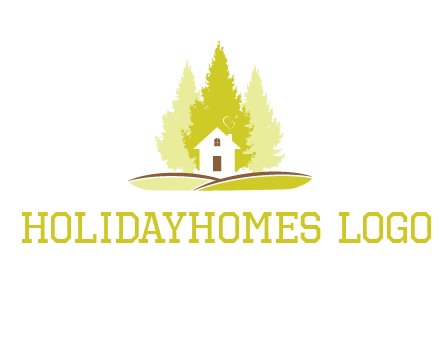 pine trees and house on hill logo