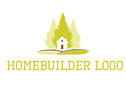 pine trees and house on hill logo