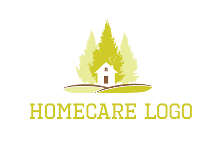 pine trees and house on hill logo