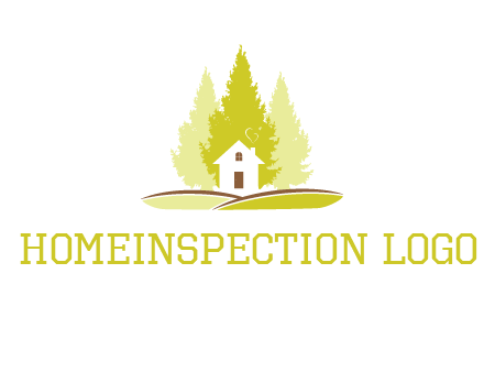 pine trees and house on hill logo
