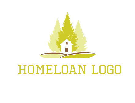 pine trees and house on hill logo