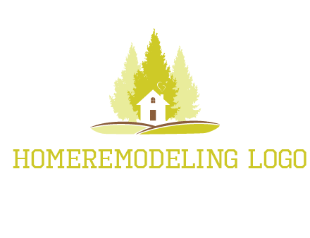 pine trees and house on hill logo