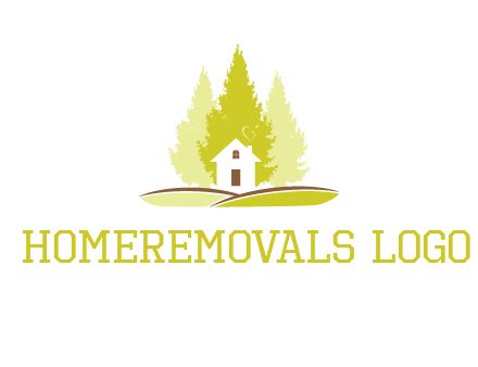 pine trees and house on hill logo