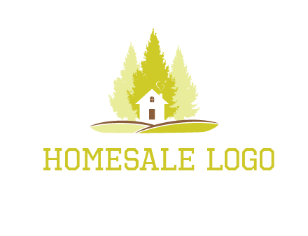 pine trees and house on hill logo