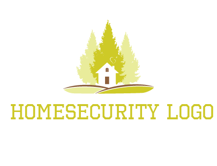 pine trees and house on hill logo