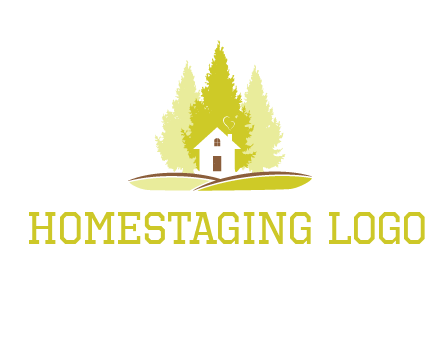 pine trees and house on hill logo