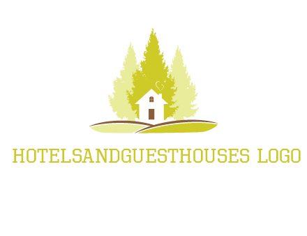 pine trees and house on hill logo