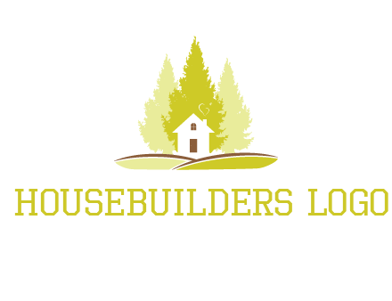 pine trees and house on hill logo