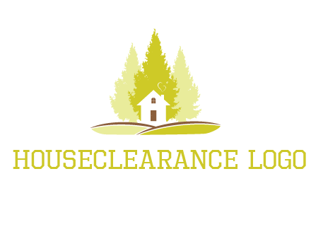 pine trees and house on hill logo