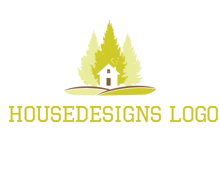 pine trees and house on hill logo