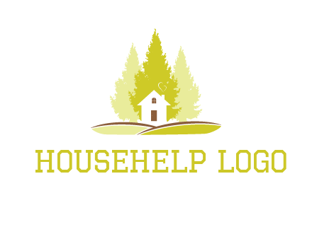 pine trees and house on hill logo