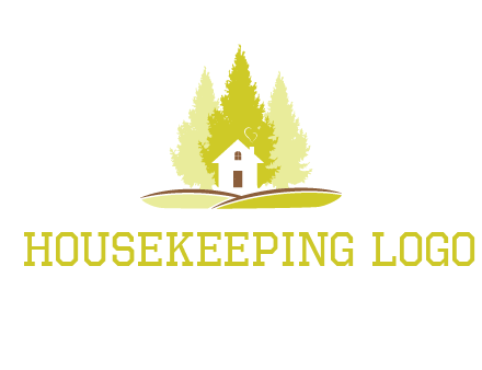 pine trees and house on hill logo
