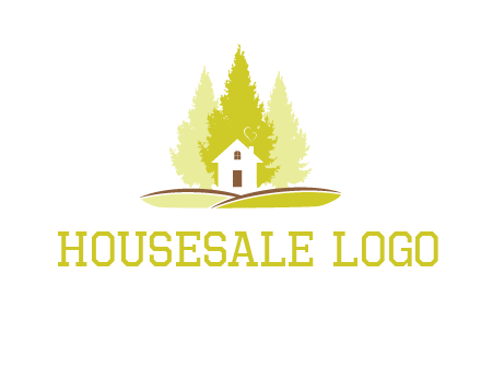 pine trees and house on hill logo