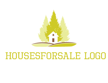 pine trees and house on hill logo