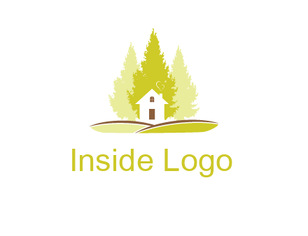pine trees and house on hill logo