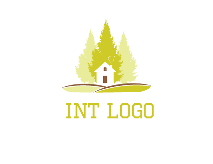 pine trees and house on hill logo