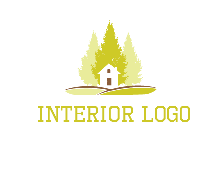 pine trees and house on hill logo