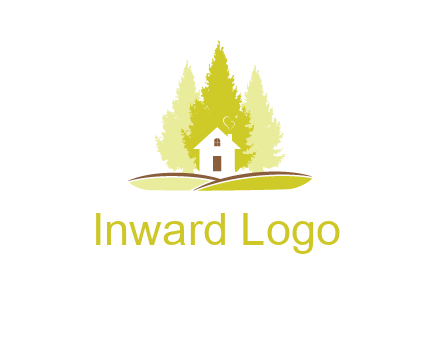 pine trees and house on hill logo