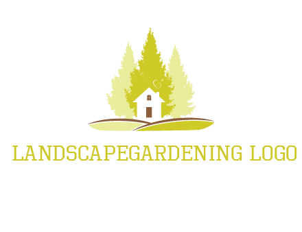 pine trees and house on hill logo