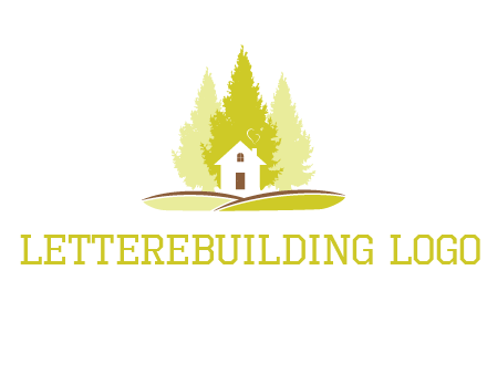pine trees and house on hill logo