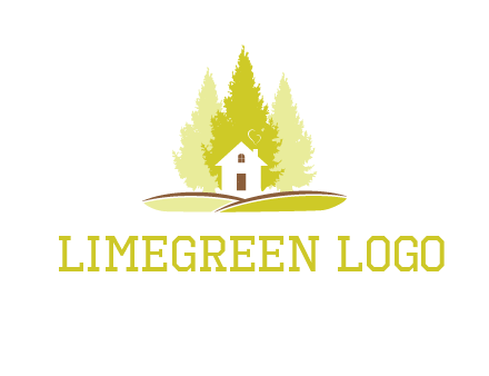 pine trees and house on hill logo