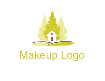 pine trees and house on hill logo