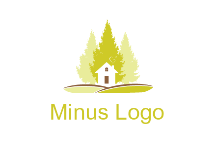 pine trees and house on hill logo