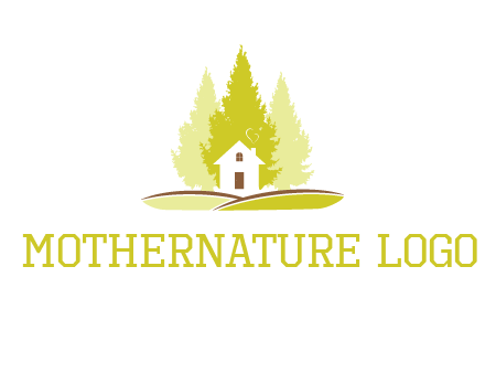 pine trees and house on hill logo