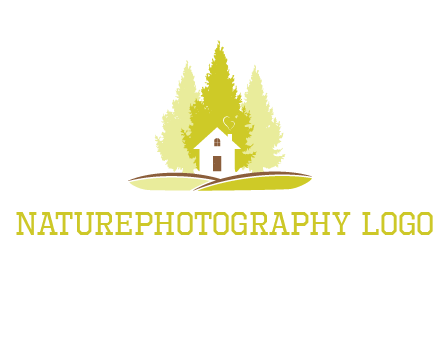 pine trees and house on hill logo
