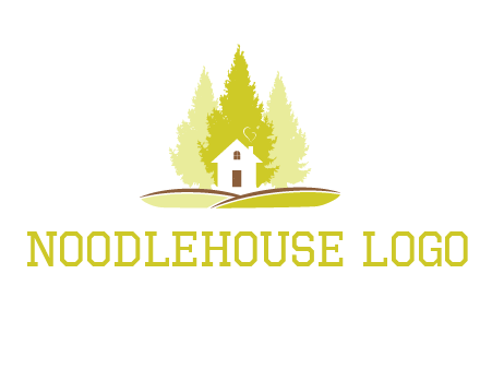 pine trees and house on hill logo