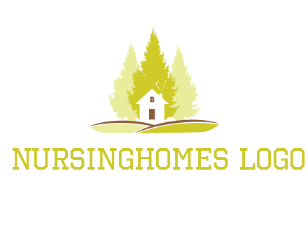 pine trees and house on hill logo
