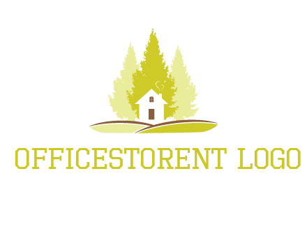 pine trees and house on hill logo