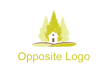 pine trees and house on hill logo